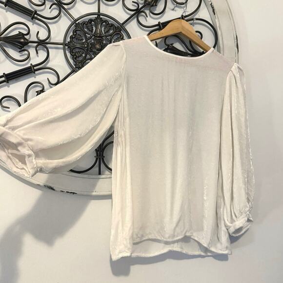 Velvet by Graham & Spencer Nancy Silk Velvet Top Ivory White Large Quiet Luxury - Picture 3 of 11